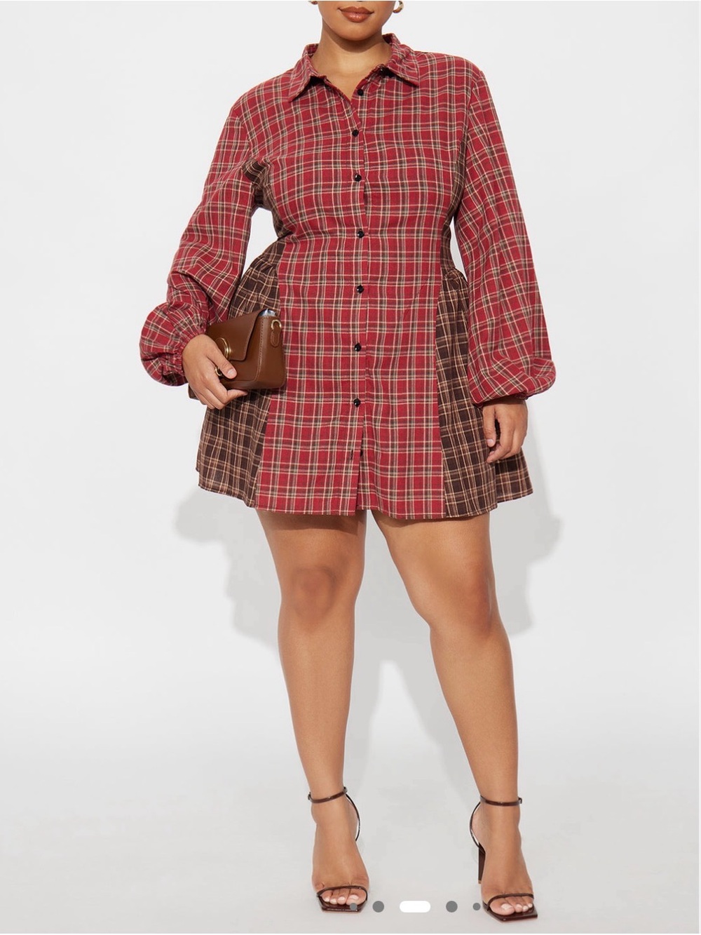 Fashion No a Plaid Button-Front Shirt Dress in Red Size 1XL